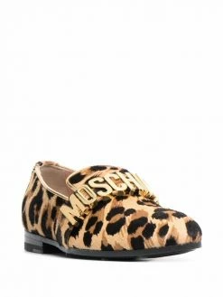 Moschino leopard print logo-lettered loafers