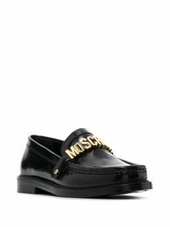 Moschino logo lettered almond-toe loafers