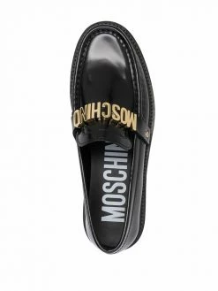 Moschino logo lettered almond-toe loafers