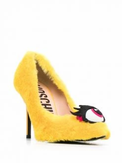 Moschino eye-motif faux-fur stiletto pumps