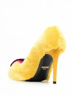 Moschino eye-motif faux-fur stiletto pumps