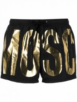 Moschino metallic logo-print swim shorts