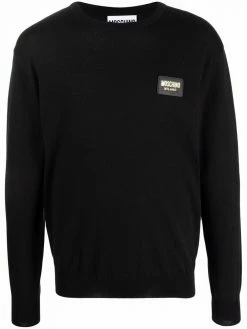 Moschino logo-patch crew neck sweater