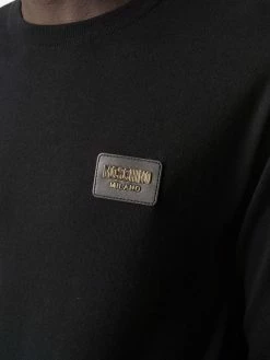 Moschino logo-patch crew neck sweater