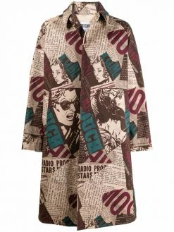 Moschino newspaper-print fitted coat