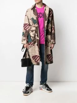 Moschino newspaper-print fitted coat