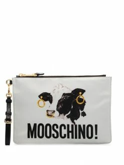 Moschino cow print zipped clutch