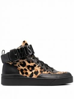 Moschino leopard-print logo high-top sneakers