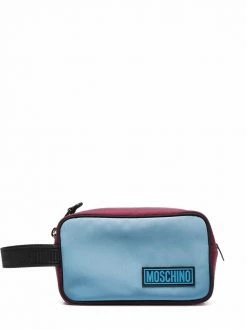 Moschino two-tone logo-patch wash bag