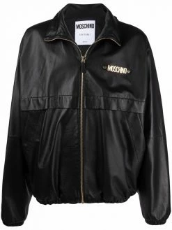 Moschino zip-up logo-detail sheepskin jacket