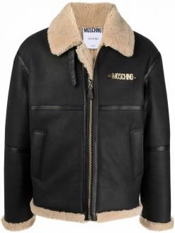 Moschino logo-plaque shearling jacket