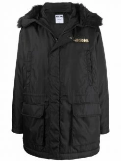 Moschino logo-plaque faux-fur parka