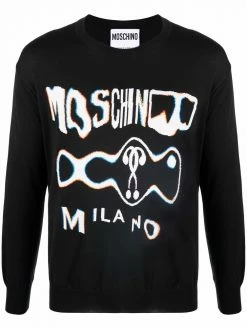 Moschino Warped Glitch logo-knit jumper