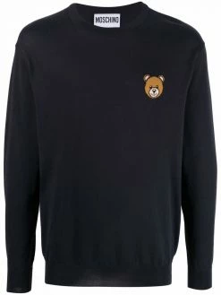 Moschino Teddy Bear logo-intarsia cotton jumper
