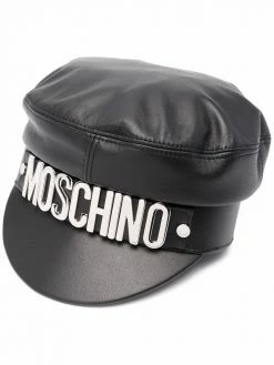 Moschino logo-lettering leather hat