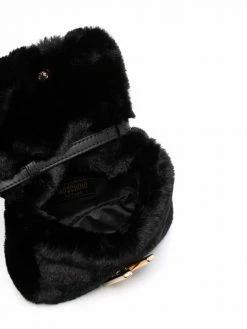 Moschino faux-fur logo-plaque crossbody bag