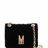 Moschino logo-plaque velvet-effect crossbody bag