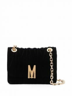 Moschino logo-plaque velvet-effect crossbody bag