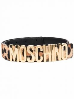 Moschino logo-plaque leopard-print belt