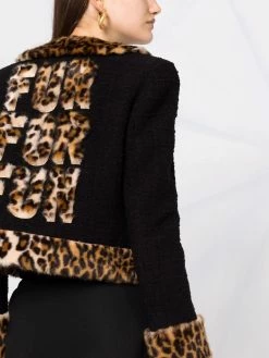 Moschino leopard-print faux fur-trimmed jacket