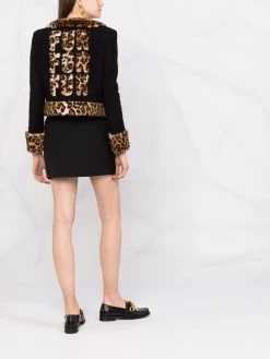 Moschino leopard-print faux fur-trimmed jacket