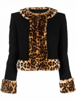 Moschino leopard-print faux fur-trimmed jacket