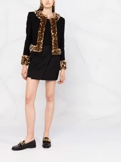Moschino leopard-print faux fur-trimmed jacket
