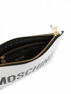 Moschino logo-print leather clutch bag