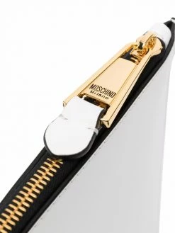 Moschino logo-print leather clutch bag
