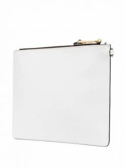 Moschino logo-print leather clutch bag