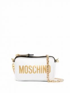 Moschino logo-print zip-up leather satchel bag