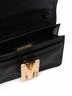 Moschino logo-plaque leather clutch bag