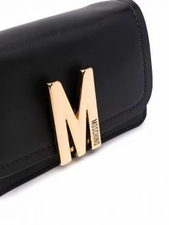Moschino logo-plaque leather clutch bag