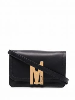 Moschino logo-plaque leather clutch bag