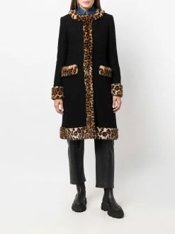 Moschino leopard-print trim midi coat