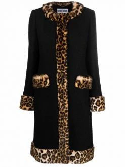 Moschino leopard-print trim midi coat