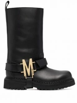 Moschino M logo-strap mid-calf boots