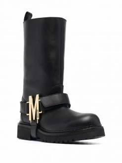 Moschino M logo-strap mid-calf boots