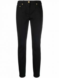 Moschino Gabardine Stretch logo-plaque skinny trousers
