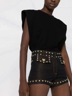 Moschino Teddy Bear button denim shorts