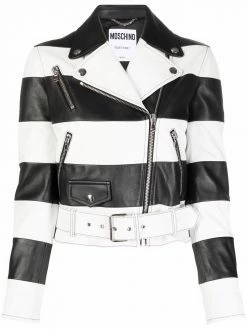Moschino horizontal-stripe biker jacket