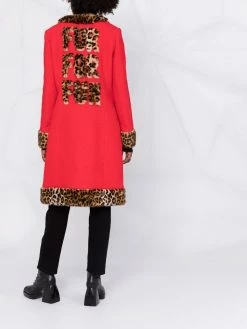 Moschino leopard-print trim single-breasted coat