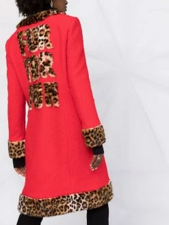 Moschino leopard-print trim single-breasted coat