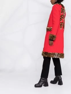 Moschino leopard-print trim single-breasted coat