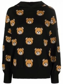 Moschino logo-intarsia virgin wool hoodie