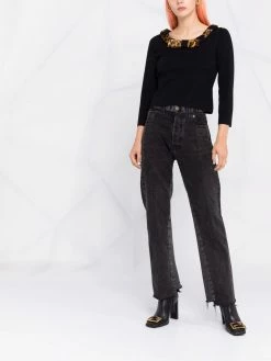 Moschino cropped velvet-trim jumper