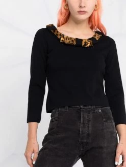 Moschino cropped velvet-trim jumper