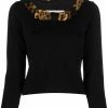 Moschino cropped velvet-trim jumper