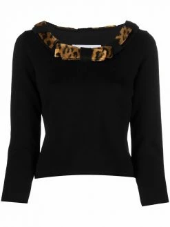 Moschino cropped velvet-trim jumper