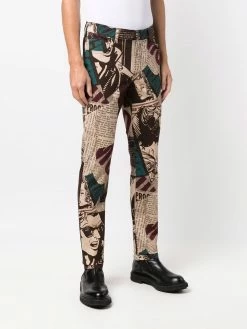 Moschino newspaper-print stretch-gabardine trousers